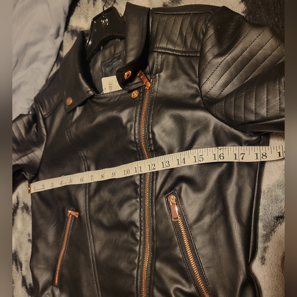 Miss London Black Leather Jacket with Copper Details Size M - Picture 15 of 15
